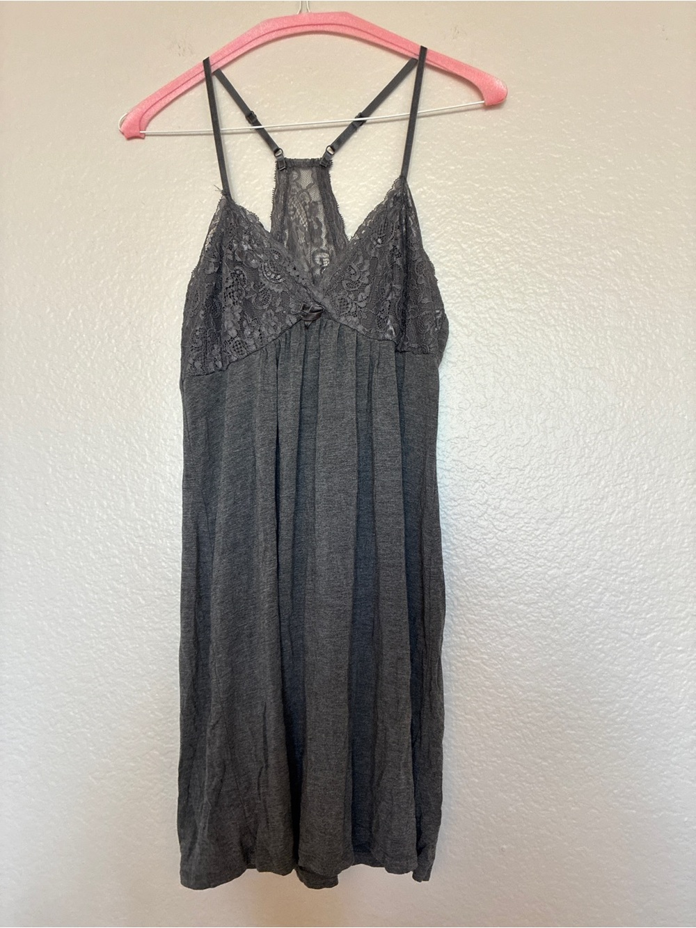 PJ Salvage Charcoal Gray Lace-Top Chemise with Racerback Straps